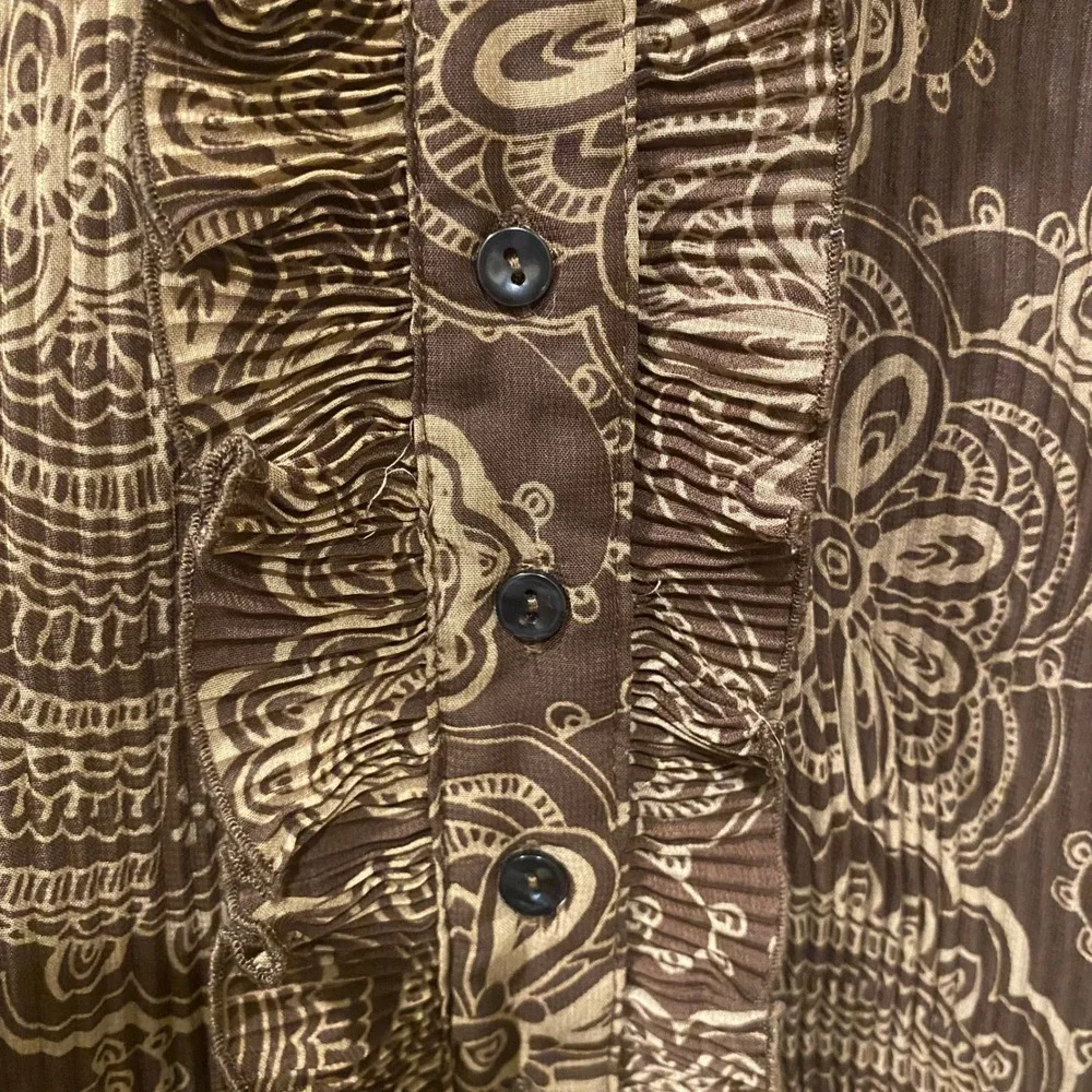 APT.9 Brown Floral Sheer Crinkle Blouse XL Ruffle Forest Fairy Grunge Goblincore - Picture 5 of 11